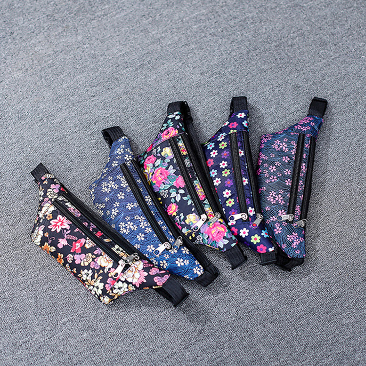 Flower Print Waist Bags Women Sports Running Fanny Pack With Double Zippers