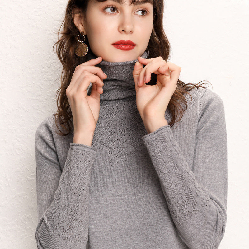 Hollow Pile Neck Turtleneck Loose Sweater