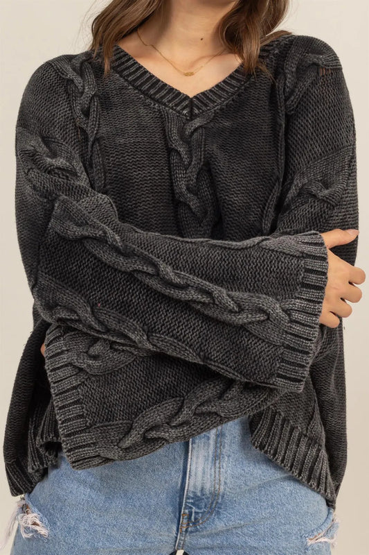 Akatonbo Hyfve Cable Knit V-Neck Dropped Shoulder Oversized Sweater