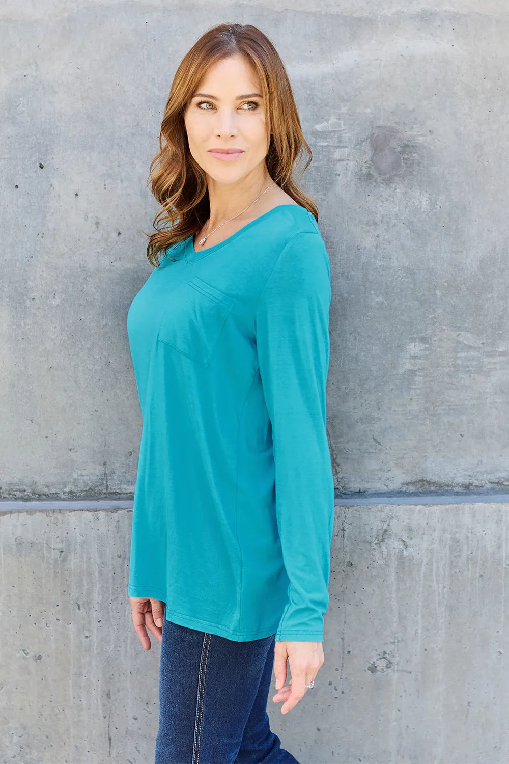 Shop Basic Bae Full Size V-Neck Long Sleeve Top - Women's Fashion | Akatonbo