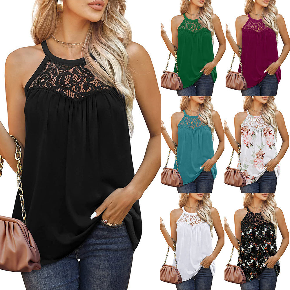 Akatonbo Womens Tank Tops Loose Fit Summer Lace Halter Tops Sleeveless Shirts