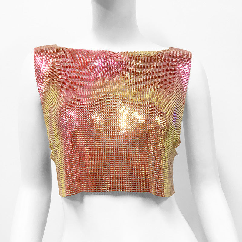 Metal Sequins Top Sweet And Spicy Style Vest