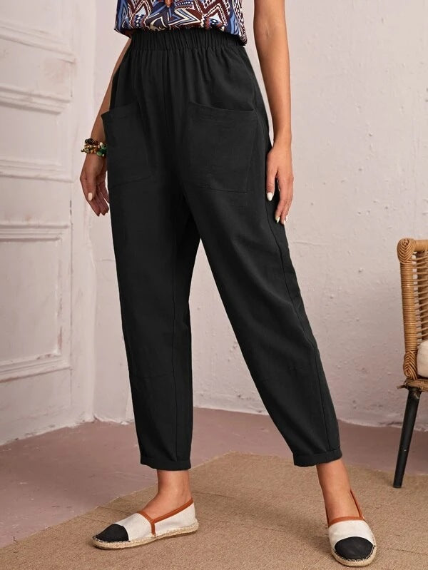 Women's Cotton Linen Elastic-waist Casual Pants