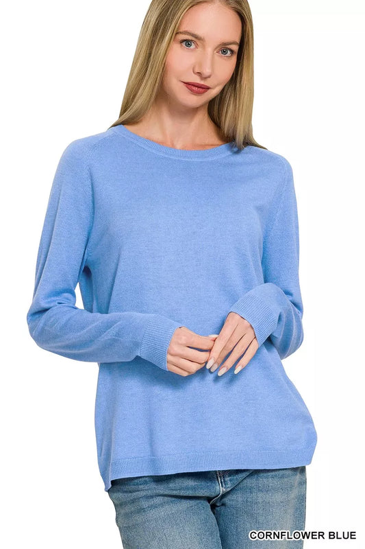 Shop Zenana Lightweight Wool Blend Round Neck Sweater - Women's Fashion | Akatonbo