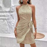 Summer Halter Neck Printed Dress With Tied-Waist Design Ladies Dress