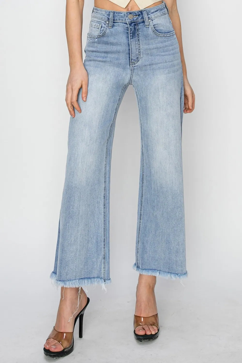 Pantalones Vaqueros Cortos de Tiro Alto con Bajo Deshilachado Risen