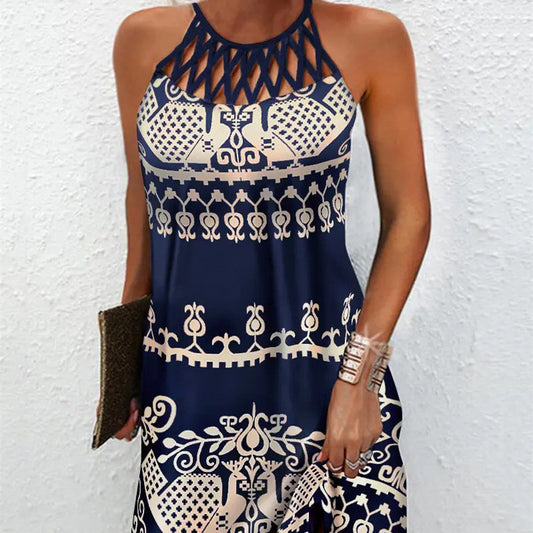 Akatonbo Women'S Fashion Print Cutout Sleeveless Casual Dress