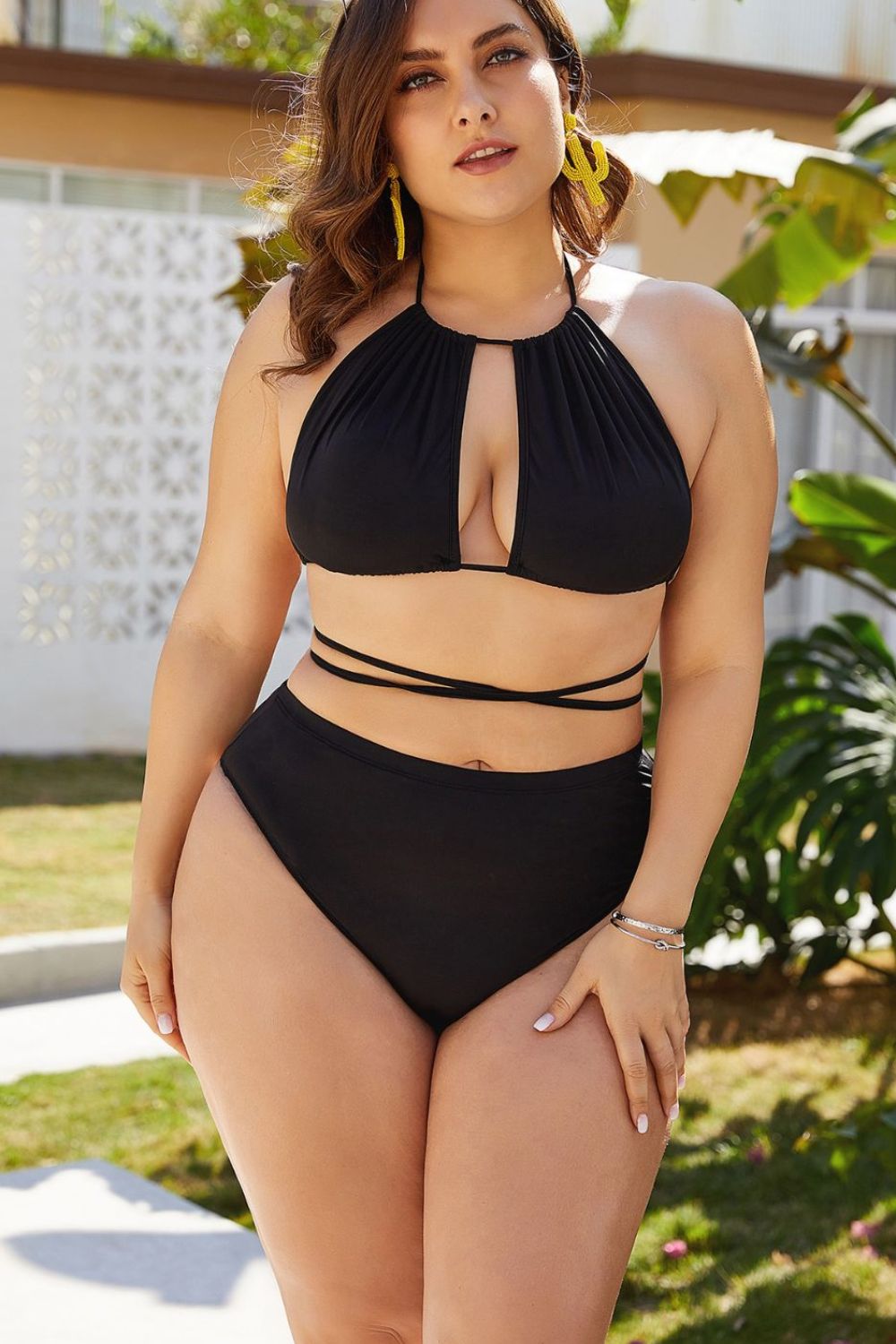 Shop Plus Size Cutout Tied Backless Bikini Set - Women's Fashion | Akatonbo