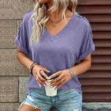 Solid Color Button Fashion Short Sleeve T-shirt