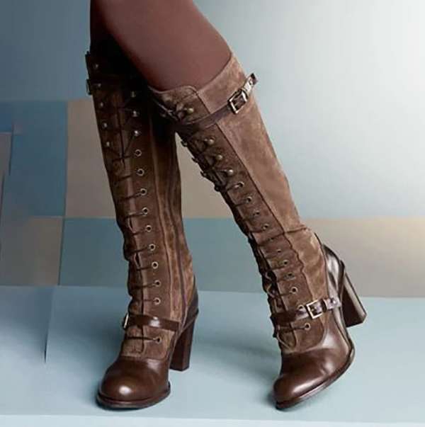 Women's High-heeled Boots Foreign Trade Belt Buckle Long Tube