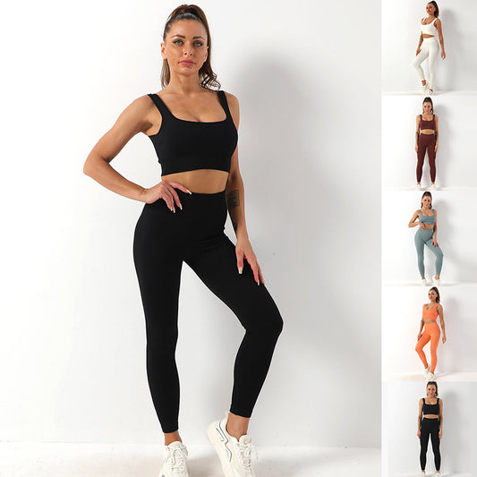 2 piezas Traje de yoga de hilo, sujetador sin costuras y leggings de cintura alta que levantan glúteos, conjunto para mujer, ropa deportiva, pantalones de fitness, atuendos de ropa