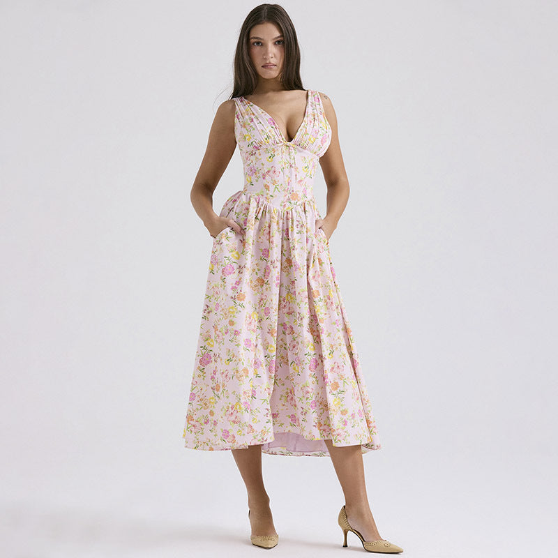 Southern Charm Women's Summer Pleated Floral Swing Dress