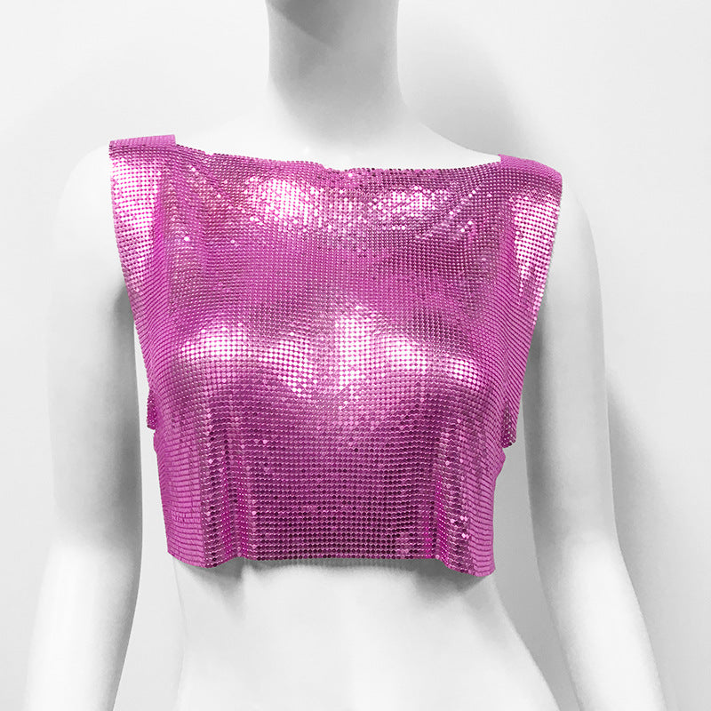 Metal Sequins Top Sweet And Spicy Style Vest