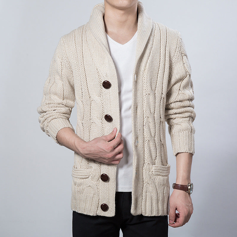 Men's casual lapel long-sleeved knitted cardigan