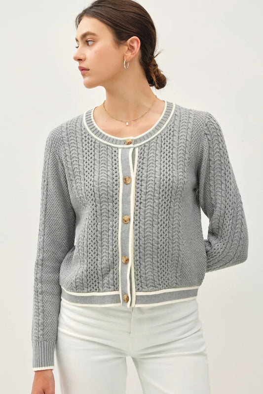 Gilet à manches longues en tricot torsadé avec bord contrastant Be Cool