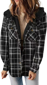 Casual Plaid Hooded Woolen Coat Thickened Fleece-lined Warm Jacket