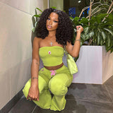 Summer Suit Embroidery Tube Top And High Waist Drawstring Bell-bottomed Pants Two-piece Set