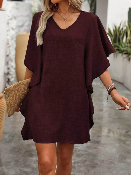Shop Ruffled Flutter Sleeve V-Neck Mini Dress - Women's Fashion | Akatonbo