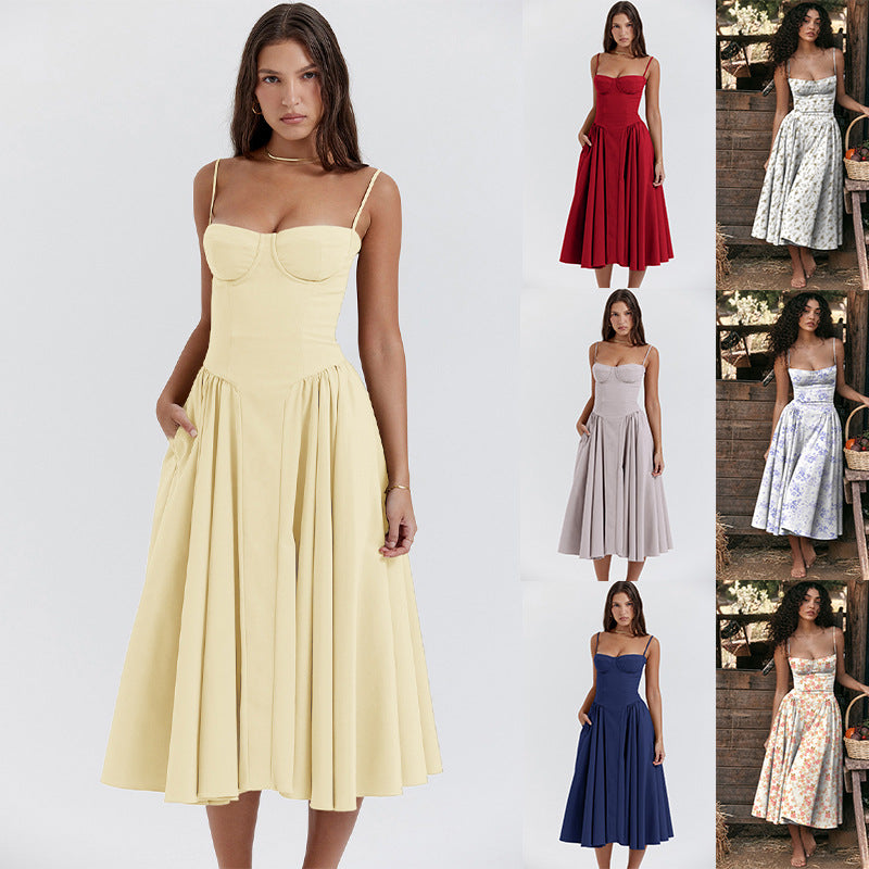 Akatonbo European And American Elegant Palace Style New Low-Cut Suspender Large Swing Dress For Women