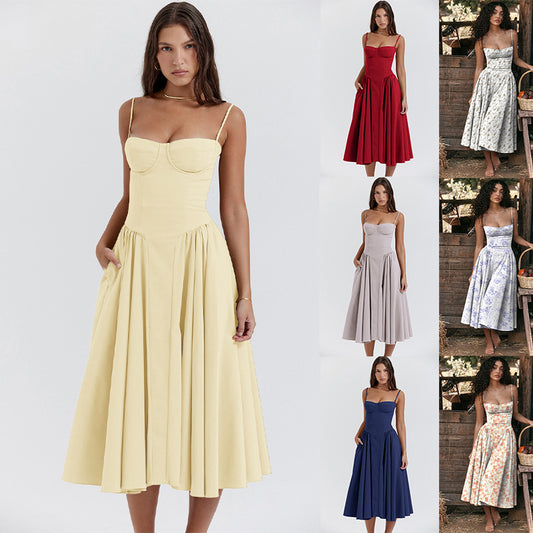 Akatonbo European And American Elegant Palace Style New Low-Cut Suspender Large Swing Dress For Women