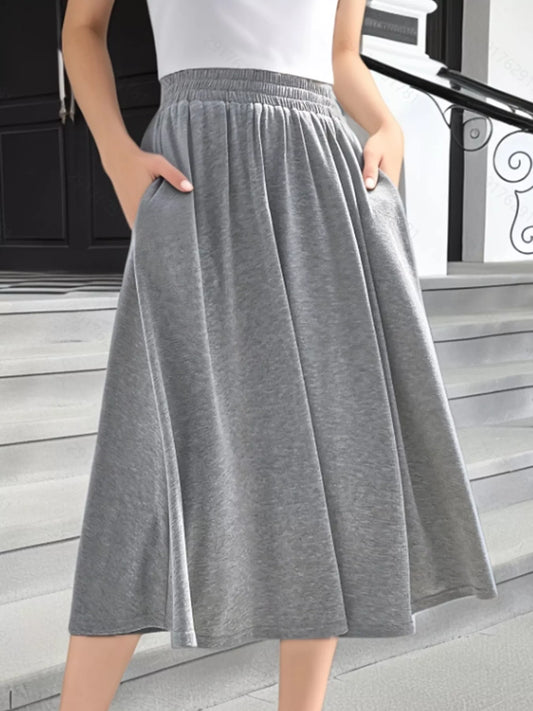 Shop Elastic Waist A-Line Skirt with Pockets - Women's Fashion | Akatonbo
