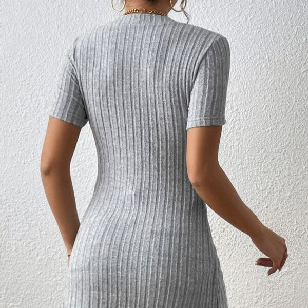 Ladies' Versatile Solid Color Elegant Style Square Neck Button Detail Wrapped Edge Slit Long T-shirt Top