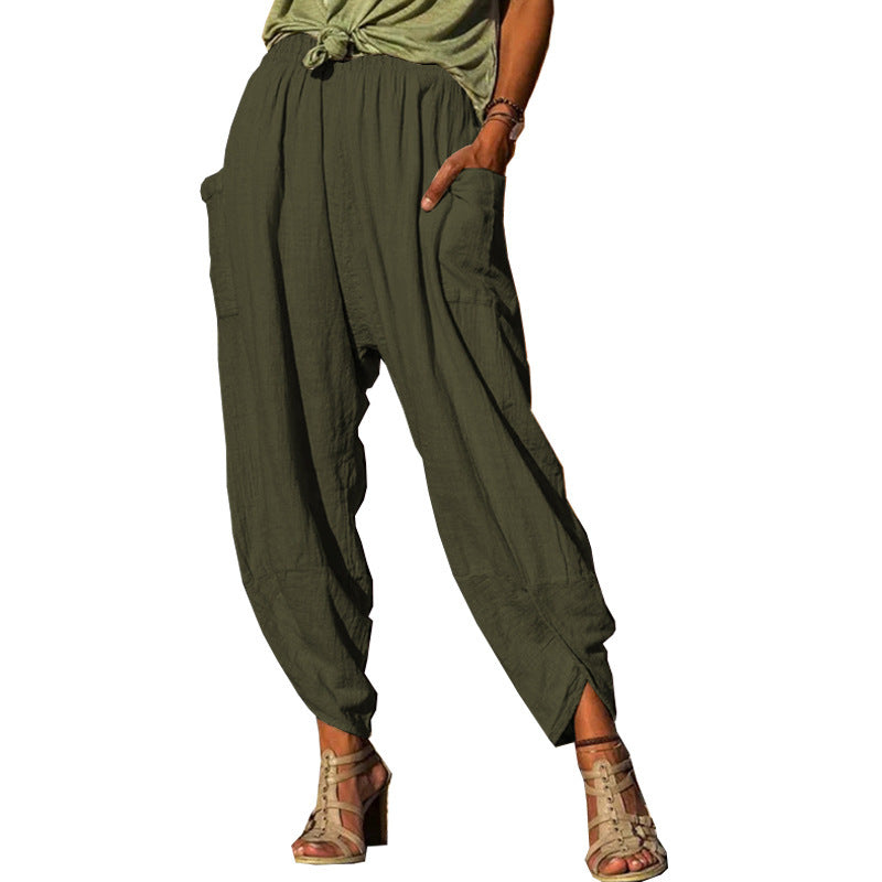 Women's Casual Bloomers Loose Cotton And Linen Trousers