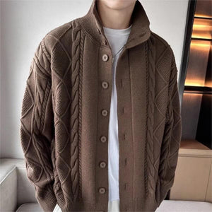 Solid Color Prismatic Plaid Sweater Coat Loose All-match Retro Lapels Long Sleeve Knitted Cardigan