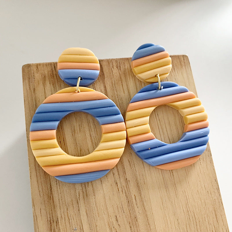 Aggregate Brickearth Polymer Clay Earrings Rainbow Bar Multicolor Art