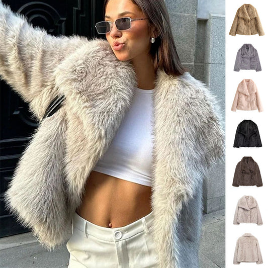 Akatonbo Winter Plush Coat Fashion Thicken Lapel Outwear Casual Long Sleeve Tops Womens Clothing
