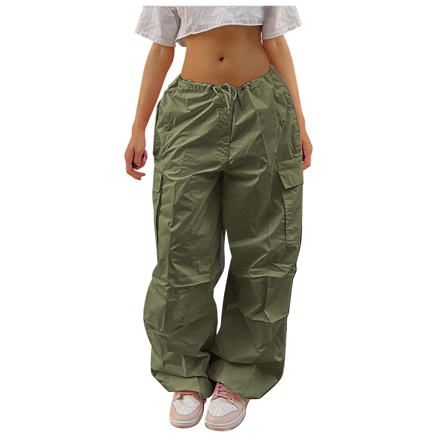 Akatonbo Casual Cargo Pants For Women Solid Color Drawstring Pocket Design Fashion Street Trousers Girls