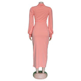 African cute woman pink long-sleeved dress office dresses