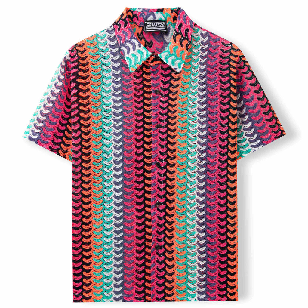 Summer New Colorful Hollow Breathable Short Sleeve Shirt