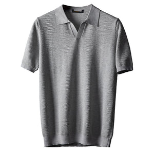 Men's V Knit Lapel Short Sleeve Top