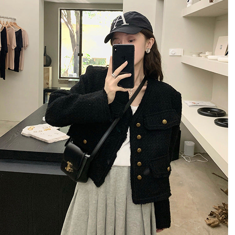 Fashion Simple Ladies Black Loose Short Coat