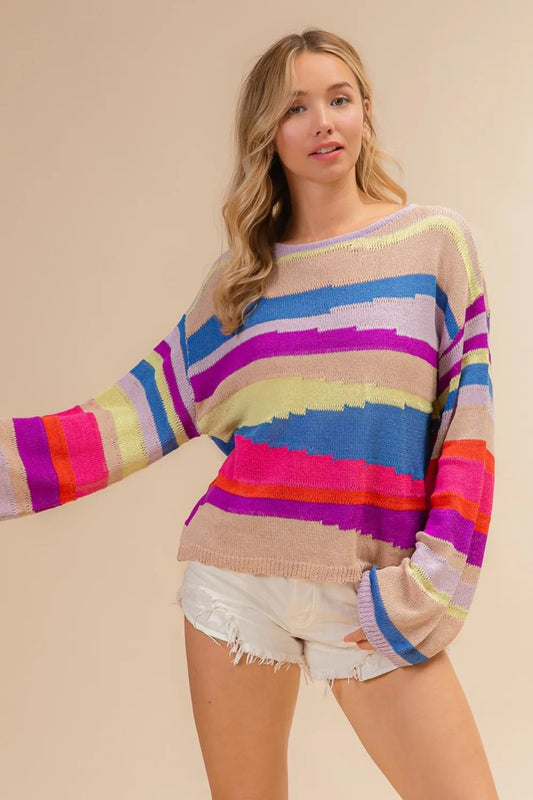 Akatonbo Bibi Multi Color Geometric Stripe Sweater