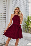 Halter Strapless Dresses For Women Solid Pleated Skirt Summer Beach Sundress