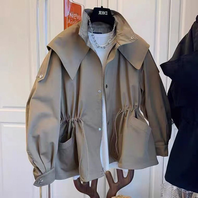 Lapel Hooded Trench Coat