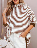 Hoteel Oversized Sweaters For Women Long Sleeve Striped Pullover Sweater Fall Turtleneck Knit Tunic Jumper Tops