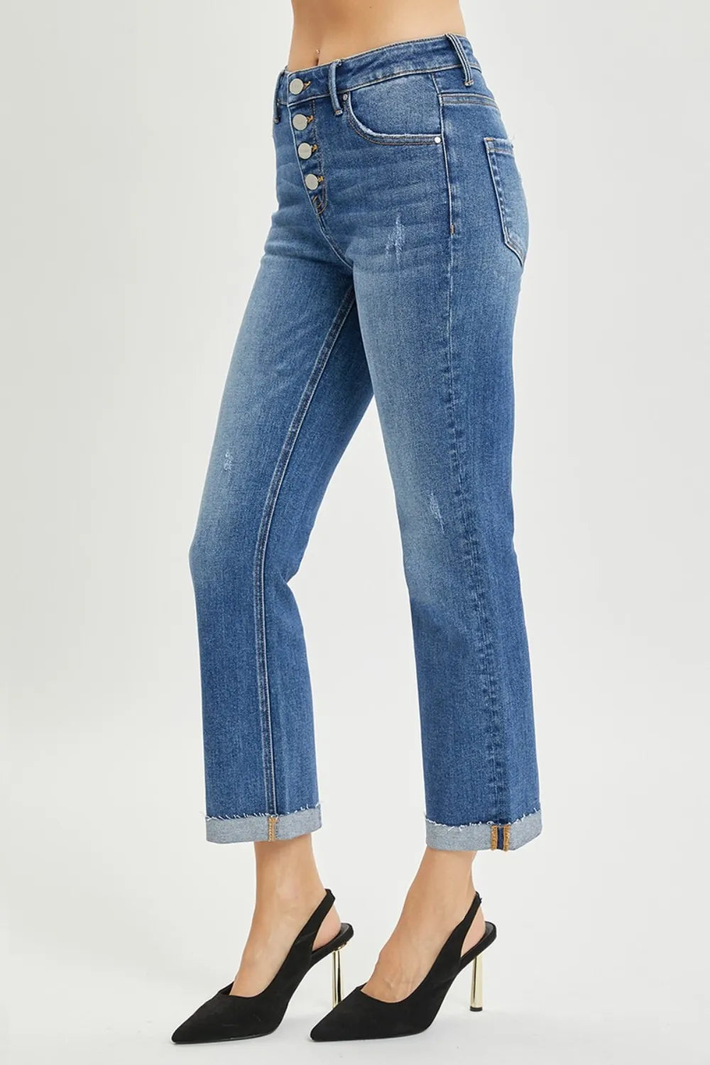 Shop RISEN Full Size Button Fly Cropped Bootcut Jeans - Women's Fashion | Akatonbo