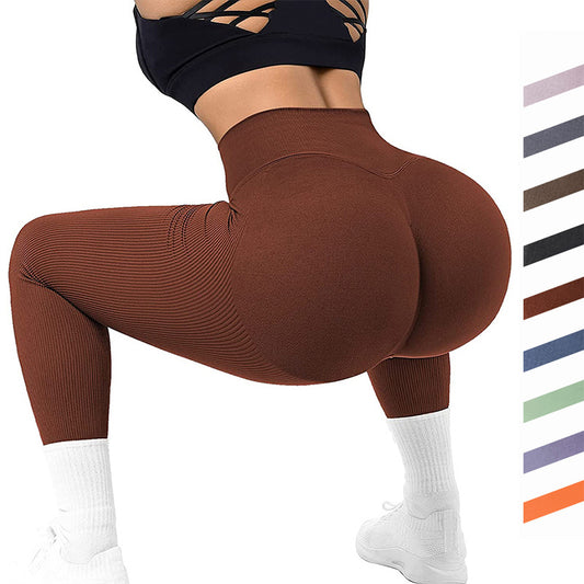 Akatonbo High Waist Seamless Leggings Threaded Knitted Fitness Pants Solid Women'S Slimming Sports Yoga Pants Elastic Running Sport Leggings