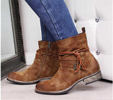 Western Boots Women Buckle Ankle Boots Side Zipper Shoes