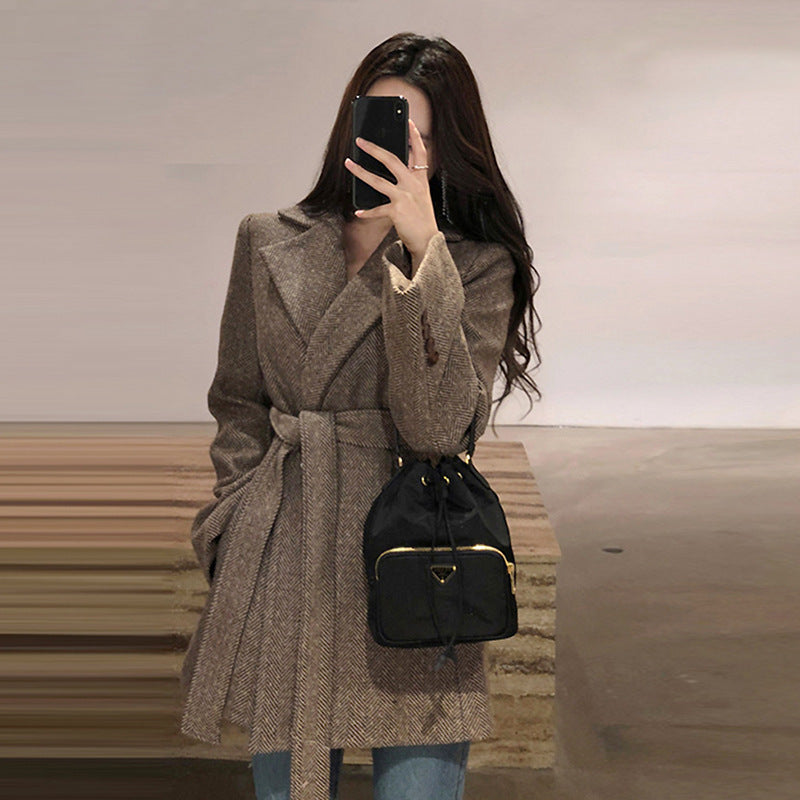 Retro British Style Loose Suit Woolen Coat Women