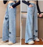 Girls' Love Raw Edge Denim Wide-leg Pants