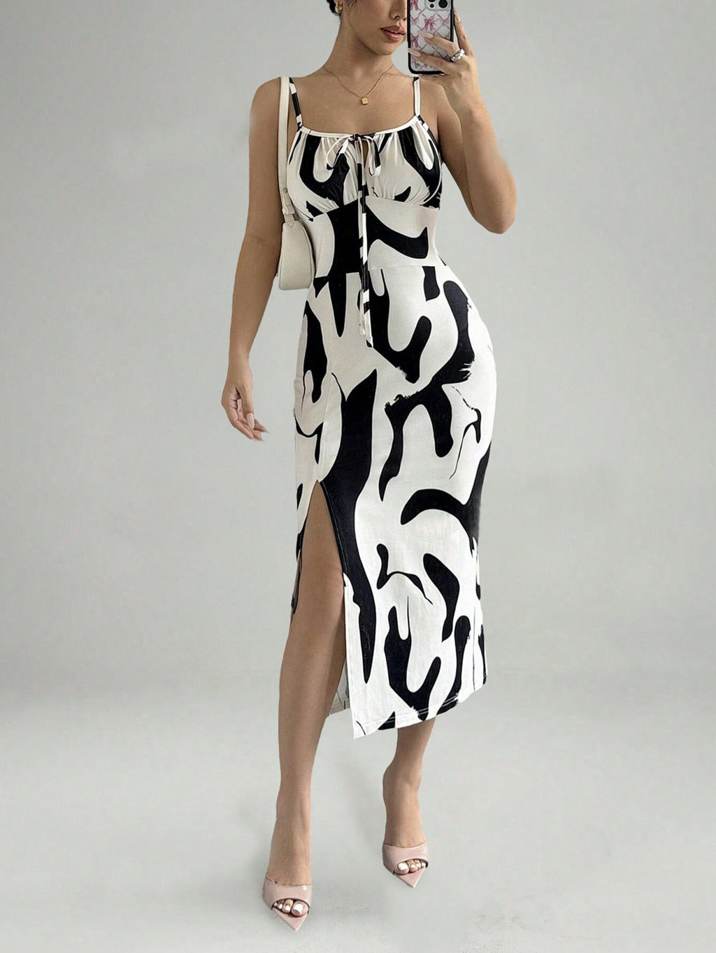 Summer Printed Suspender Split Dress