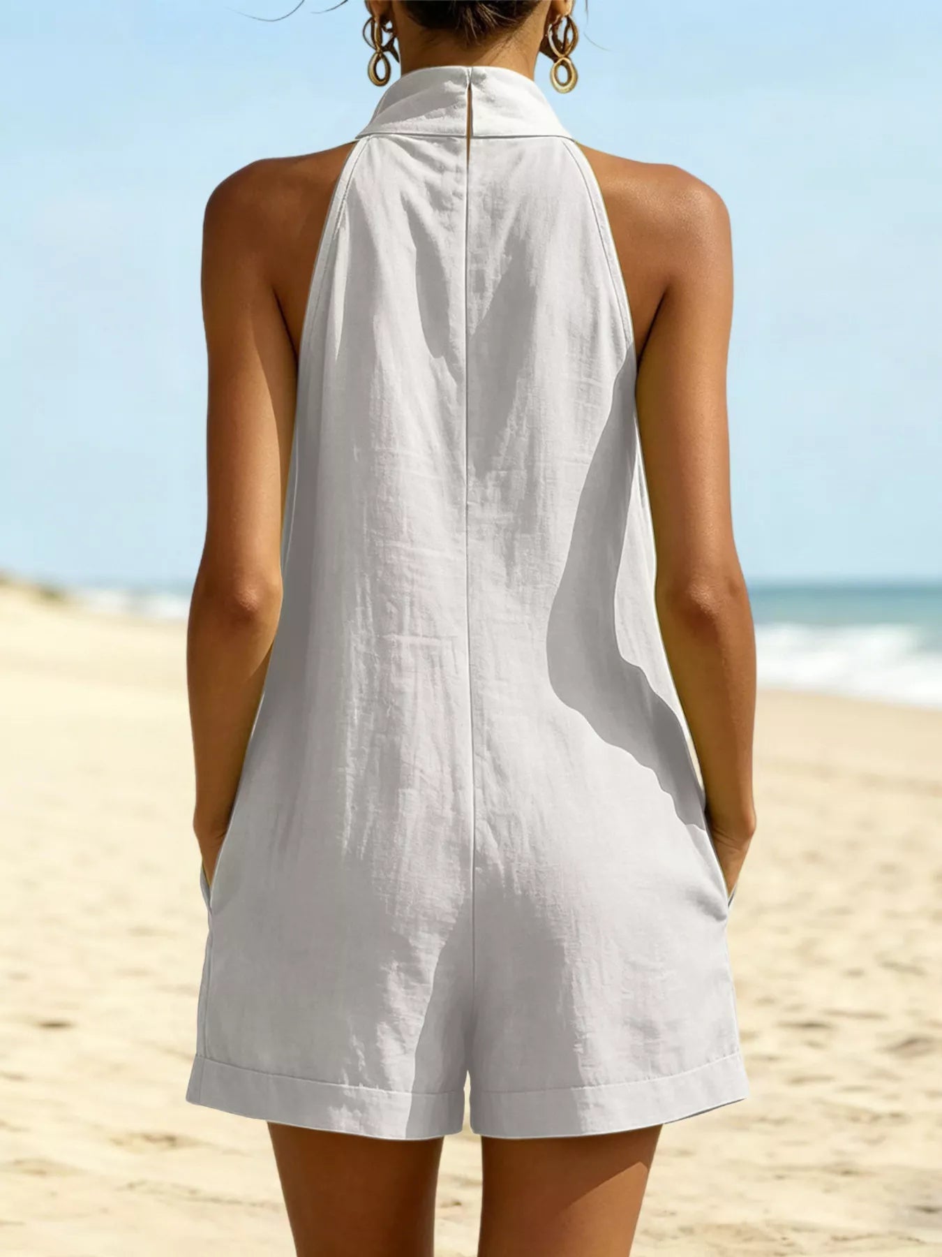 Shop Halter Neck Romper with Pockets - Women's Fashion | Akatonbo