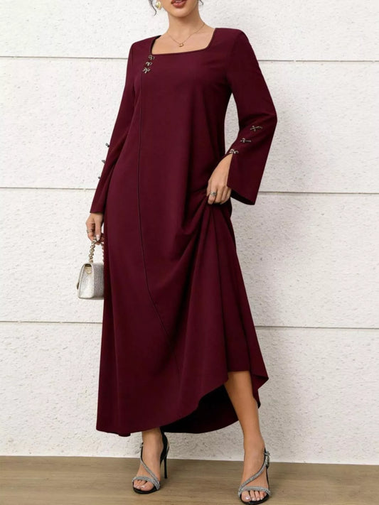 Shop Square Neck Flare Sleeve Maxi Dress - Women's Fashion | Akatonbo