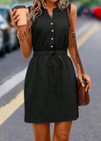 Summer V-neck Sleeveless Dress Casual Drawstring Waist Slimming Dress Women's Clothing