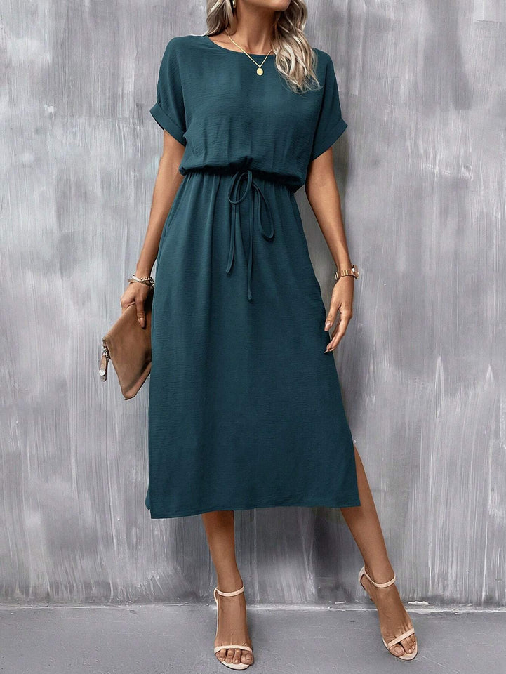 Clasi Batwing Sleeve Knot Front Split Thigh Dress