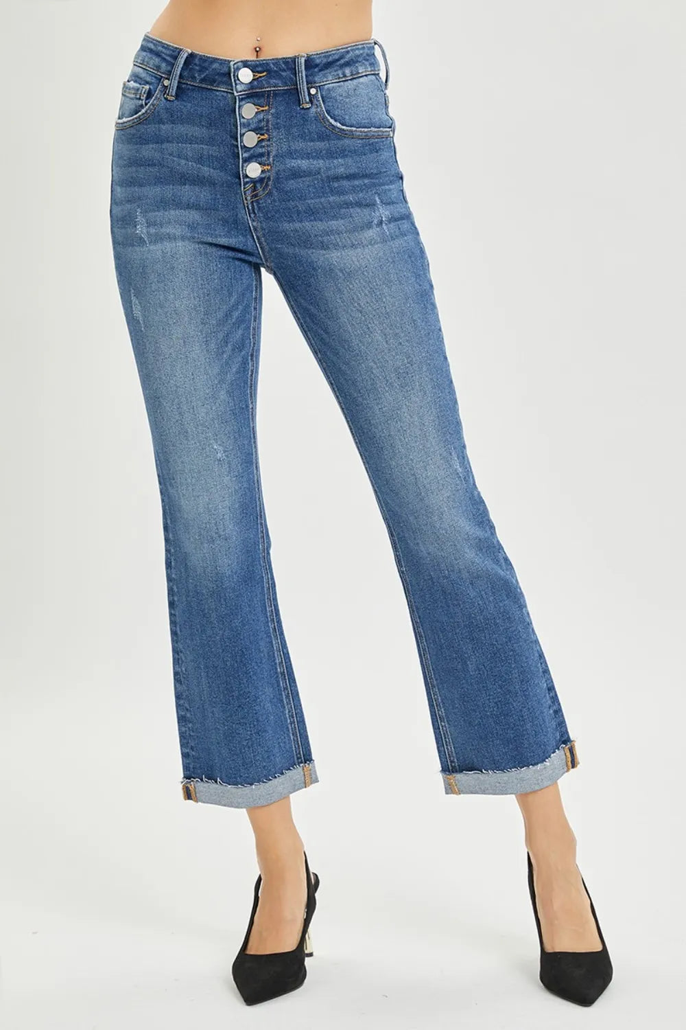 Shop RISEN Full Size Button Fly Cropped Bootcut Jeans - Women's Fashion | Akatonbo